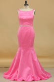 Satin Mermaid Bateau Open Back Evening Dresses With Beading