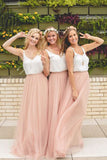 Bridesmaid Dresses V Neck Tulle Floor Length A Line Bicolor