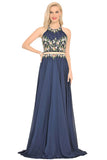 Scoop Prom Dresses A Line Chiffon With Beading&Appliques