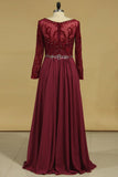 A Line V Neck Mother Of The Bride Dresses 3/4 Length Sleeve Chiffon