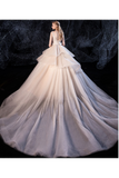 Ball Gown Tulle Wedding Dresses Straps Beads Chapel Train