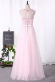 Floor Length A Line Scoop Evening Dresses Tulle Zipper Back