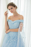 Off The Shoulder Prom Dresses Tulle With Handmade Flowers A Line