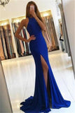 Scoop Open Back Mermaid Evening Dresses Spandex With Slit