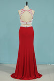 Two-Piece Scoop With Beads And Slit Prom Dresses Spandex