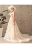 Ivory Jewel Sleeveless Tulle Wedding Dress With Lace A Line Pleats Open Back Bridal SJSPXNMNP57