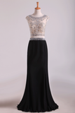 Two-Piece Scoop Column Prom Dresses Beaded Bodice Chiffon