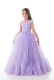 Scoop With Applique And Sash Tulle A Line Floor Length Flower Girl Dresses