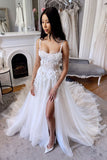 Fairy A Line Scoop Neck Tulle Long Wedding Dresses with Lace