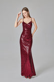 Spaghetti Straps Burgundy Prom Dresses Mermaid Sequins Party Dresses, Dance Dresses SJS15412