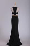 Spandex Scoop Evening Dresses Sheath With Beading And Slit