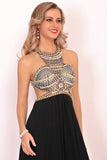 Scoop Prom Dresses A Line Open Back Chiffon With Beading