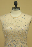 Sleeveless Mermaid Prom Dresses Beaded With A Starburst Of Bugle Beads And Clear Crystals Tulle