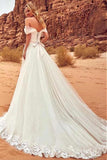 Charming Off The Shoulder Tulle Long Beach Wedding Dress With SJSPYAQGZNX