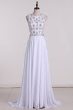 Open Back Scoop Prom Dresses A Line Chiffon With Beading