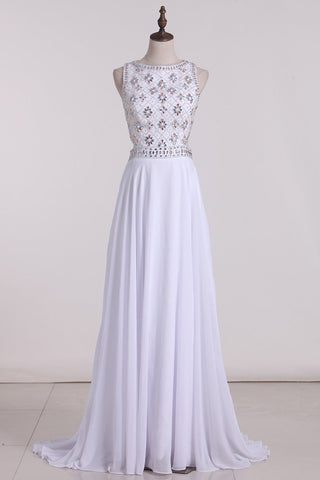 Open Back Scoop Prom Dresses A Line Chiffon With Beading