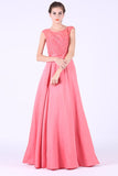 Prom Dresses A Line Scoop Beaded Bodice Satin Floor Length