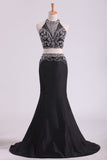 Black Open Back Prom Dresses Mermaid Floor Length Satin