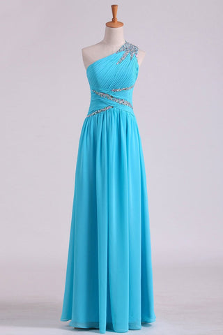 One Shoulder Prom Dresses A Line Chiffon With Beads And Ruffles