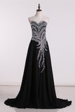 Prom Dresses Sweetheart Chiffon With Beads And Slit A Line