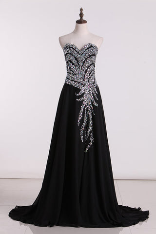 Prom Dresses Sweetheart Chiffon With Beads And Slit A Line