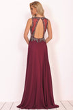 New Arrival Scoop Open Back Prom Dresses With Beading Chiffon