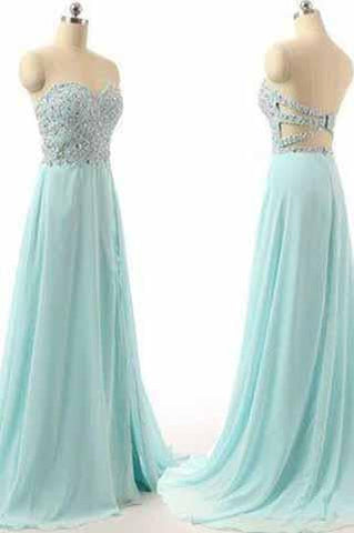 Long Charming Blue Strapless Sleeveless A-Line Sweetheart Prom Dresses JS936