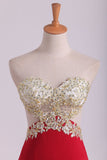 Prom Dresses Sheath Sweetheart Spandex With Slit And Applique Sweep Train