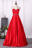 Sweetheart Prom Dress A-Line Lace Bodice With Satin Skirt Floor-Length Beaded