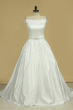 Vintage Wedding Dresses Boat Neck A Line Satin With Ribbon