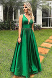 A Line Straps Open Back Taffeta Prom Dresses Sweep Train