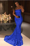 Sexy Mermaid Sequins Strapless Long Evening Dresses, Simple Prom SJS20437