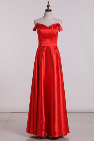 Evening Dresses A Line Off The Shoulder Elastic Satin Sweep Train