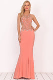 Sexy Open Back Scoop Open Back Prom Dresses With Beads Spandex