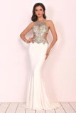 Prom Dresses Scoop Beaded Bodice Mermaid Spandex Open Back