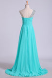 Prom Dress One Shoulder Ruffled Bodice With Rhinestone Beaded Strap