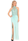 Prom Dresses Halter Chiffon With Applique And Slit Sheath