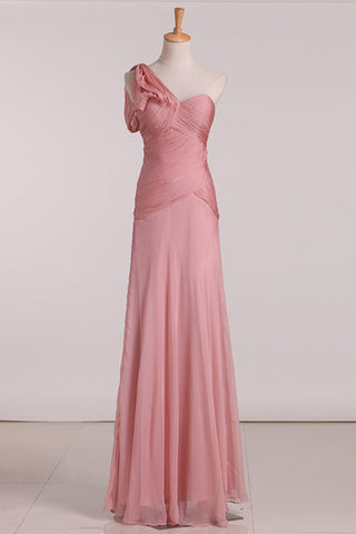 A Line One Shoulder With Ruffles Bridesmaid Dresses Chiffon Floor Length