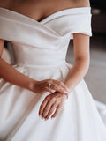 Ball Gown Off the Shoulder Satin White Sweetheart Wedding Dresses, Wedding Gowns SJS15062