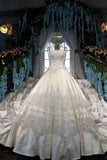 Marvelous High-End Satin Strapless Wedding Dresses Lace Up With Beads Royal Train