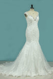 New Arrival Wedding Dresses V Neck Mermaid Tulle With Applique Chapel Train