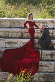 Long Sleeves Mermaid Evening Dresses Velvet With Sash Court Train