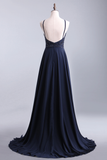 Spaghetti Straps Prom Dresses Beaded Bodice A-Line Chiffon