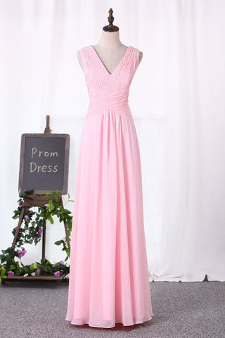 Chiffon Bridesmaid Dresses A Line V Neck Ruched Bodice Floor Length