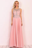 Chiffon Scoop Prom Dresses A Line With Beads&Rhinestones Chiffon Floor Length