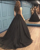 Sexy Ball Gown High Neck Black Tulle V Neck Sequins Party Dresses, Prom Dresses SJS15594