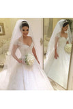 A Line Scoop Wedding Dresses Tulle With Applique And Beads Court Train