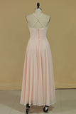 Spaghetti Straps Bridesmaid Dresses Sweep Train Chiffon A Line