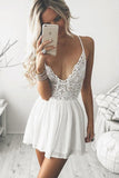 Sexy Spaghetti Straps Homecoming Dresses Chiffon & Lace Short/Mini