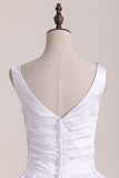 Square Neckline Princess Wedding Dress Pleated Bodice Court Train Satin